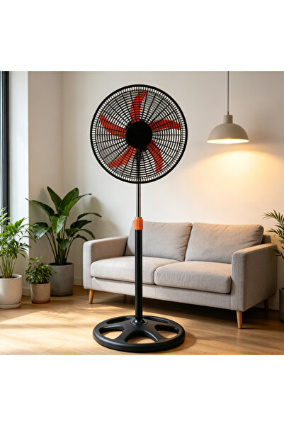 AR Ventilator de Podea 18 Inch, 100-128 cm, Reglabil pe Înălțime, 5 Palete Roșii