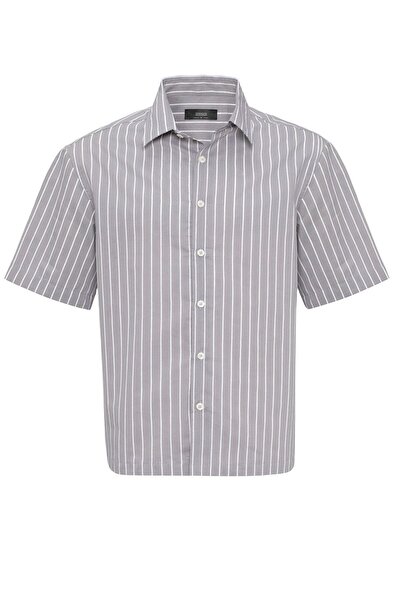 S13 Store Oversize Kısa Kollu Çizgili Erkek Gömlek