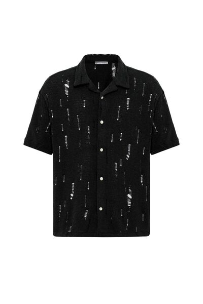 S13 Store Oversize Deliklı Triko Gömlek