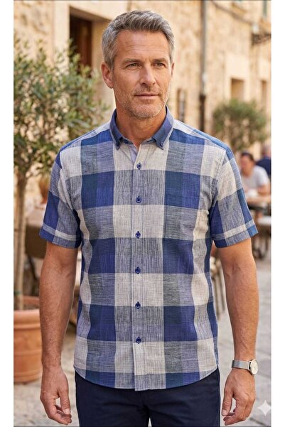 ELİTPARK GÖMLEK 100% Cotton Collar Buttoned Short Sleeves Pocketed Classic Cu...