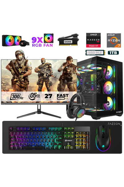 XASER Star X570 Ryzen 7 7800X3D 16GB Ram 1TB M.2 NVMe SSD 16GB RX9060XT 27" 3...