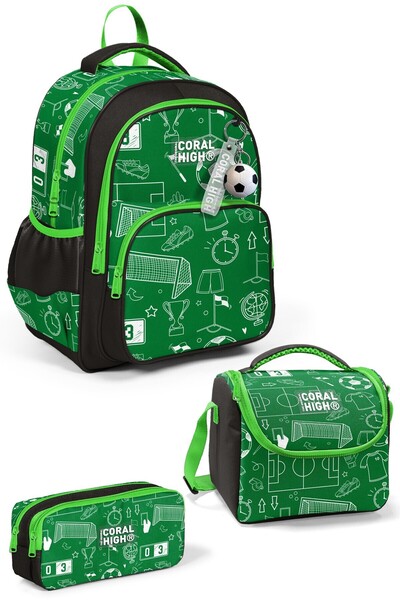 Coral High Kids Yeşil Futbol Desenli 3'lü Okul Çanta Seti SET0133247
