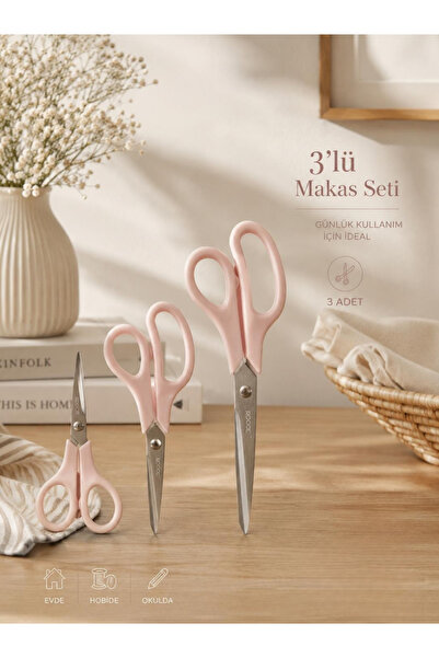 Store HGY Home 3'lü Makas Seti - 21,5 - 19,5 - 14 CM - Paslanmaz Çelik - Pudra