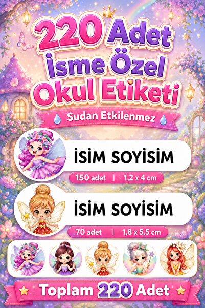 cabuk baskı Prenses Temalı Okul Etiketi 220 Adet Özel İsim Yazılabilen Suya D...