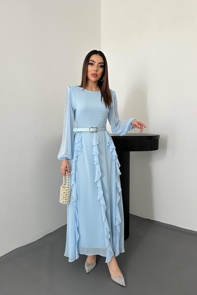 ozelia فستان شيفون أزرق فاتح بحزام