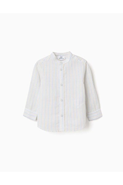 Ziddy Striped Cotton Shirt With Mao Collar B&S For Baby Boys White Yellow Blue