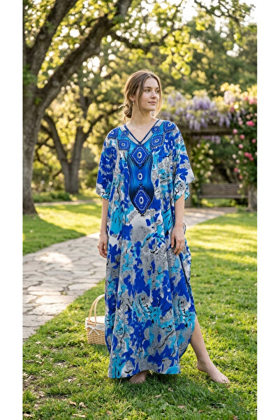 None/Brand Women’s Mediterranean Blue Kaftan – Flowing Maxi Dress & Bohemian ...