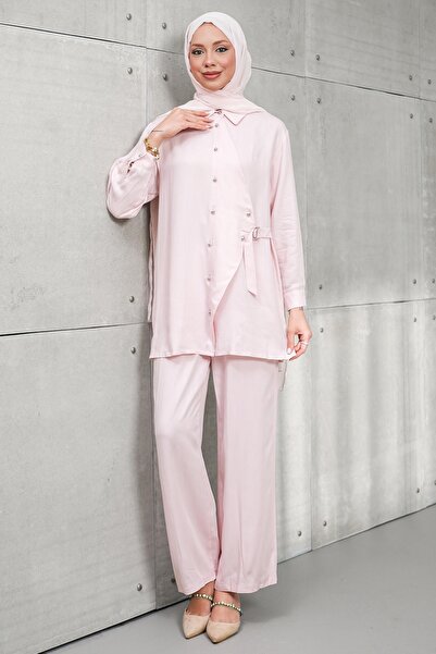 İmajButik Powder Buttoned Tunic and Trousers Set