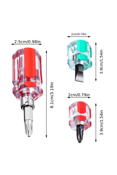 Choice 3pcs 3Pcs Short Screwdriver Set, Flat & Cross Head 2-in-1, Non-Slip Ha...