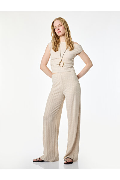 Koton Bürümcük Fabric High Waist Loose Straight Leg Pants