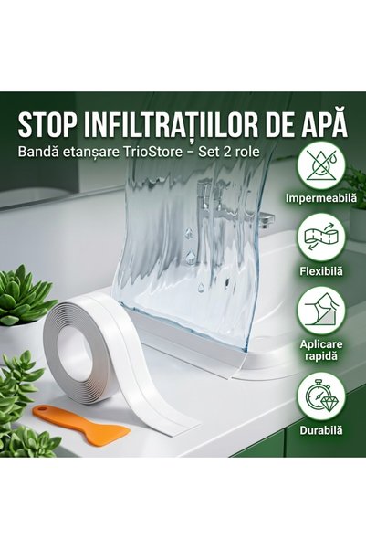 TrioStore ®   Set de 2 benzi de etanșare pentru cadă și chiuvetă, cu spatulă, autoadezive, 3,8 cm x 3,2 m, impermeabile