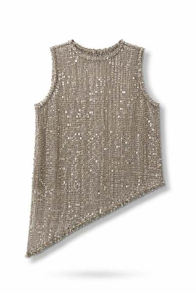 5in1Canpolat Khaki Sequin Mesh Blouse 1100