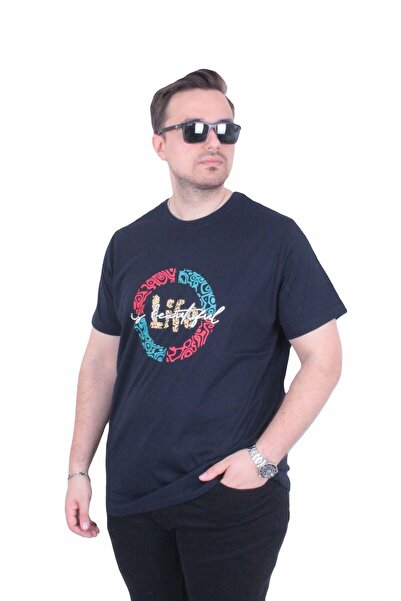 Starbattal Men's Large Size Crew Neck T-Shirt Beautiful 26152 Navy Blue