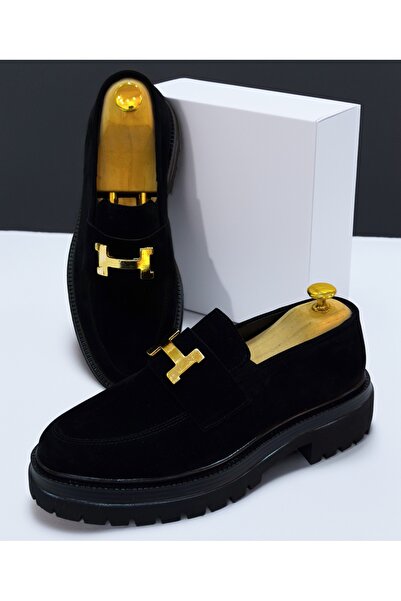 EXCLUSIVE STYLE Mocasini barbati negri din catifea - GOLD H