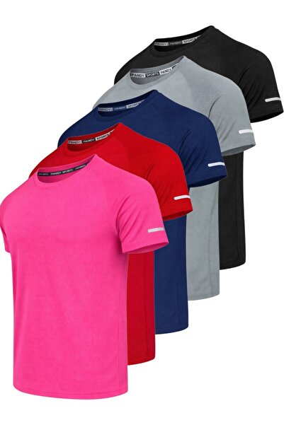pandy Pack of 5 Unisex Athletic Technical Sports T-Shirts with Quick Drying F...