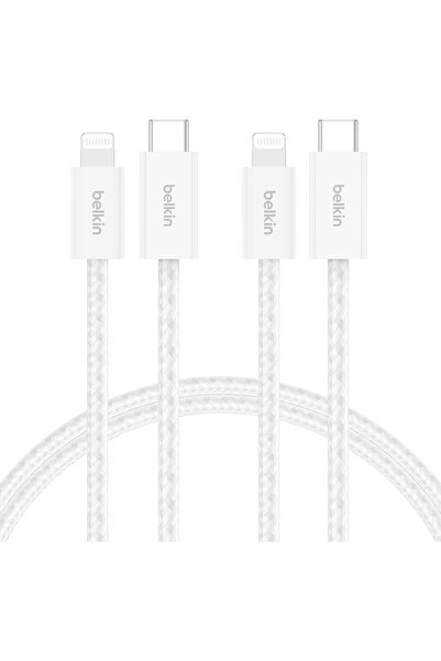 Belkin 2'li Örgülü USB-C - Lightning Kablo, 1,5 m, Yumuşak, Esnek ve Hızlı Şa...