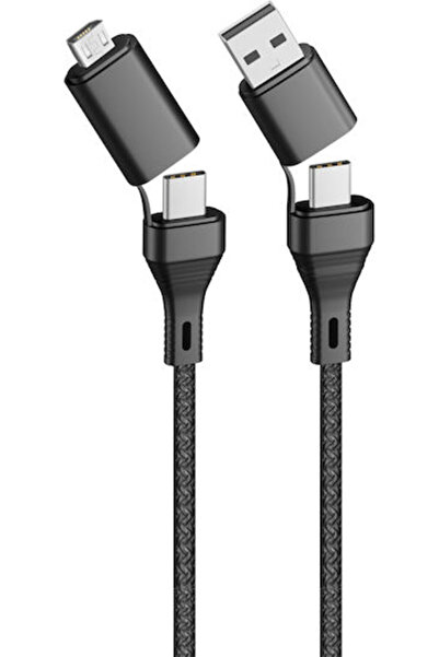 Forever Καλώδιο Core 4 σε 1 USB + USB-C - USB-C + microUSB 1,2 μ. 3Α μαύρο