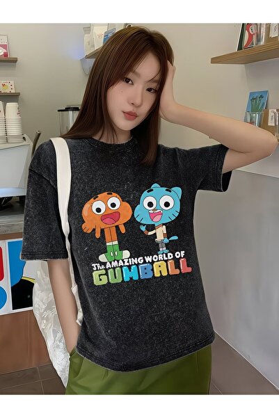Le Savu تي شيرت كبير الحجم مطبوع عليه Gumball للجنسين وقابل للغسل