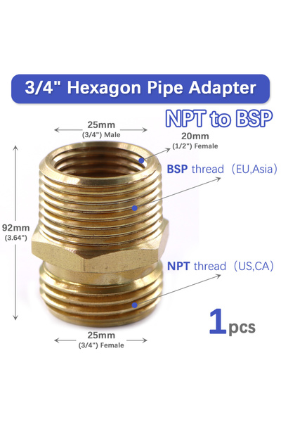 Choice 3/4'' NPT to BSP Adapter 3/4" NPT to BSP Brass Hexagon Head Adapter Ma...