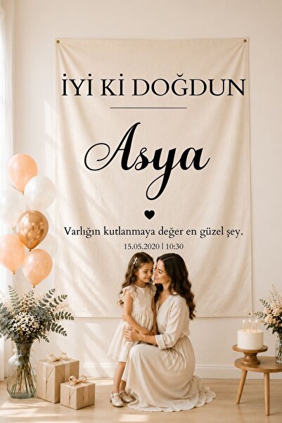 Puppetzzz Kişiye Özel Doğum Günü Duvar Örtüsü Flama – Flama Baskılı Büyük Boy...