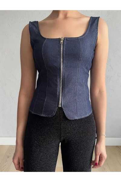 BEBE PLUS Fermuarlı Denim Bluz