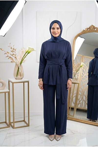 wishne طقم بنطلون تونيك مطوي مع ربطة خصر - مزيج أنيق للمكتب والاستخدام اليومي