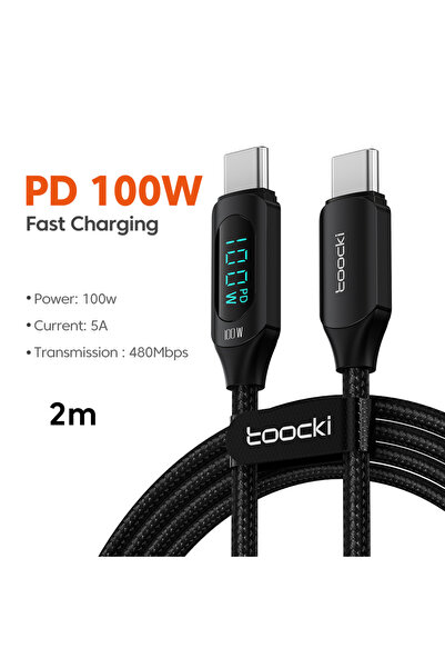 Choice19 كابل توكي 100 واط من نوع USB-C إلى Type-C بطول 2 متر باللون الأسود م...