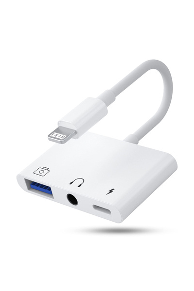 Choice محول OTG أبيض 3 في 1 من Lightning إلى مقبس 3.5 ملم/شحن/USB 3.0 لنقل ال...