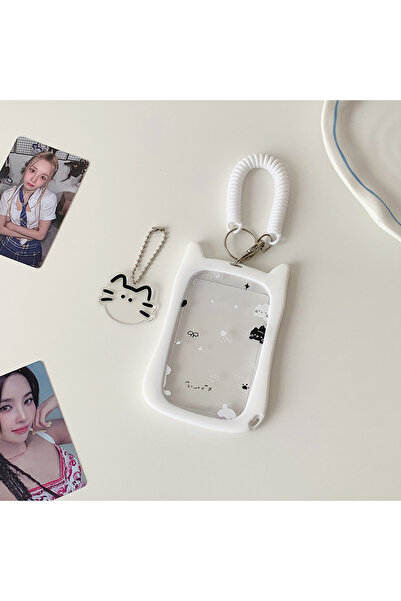 choice2 white Cartoon Transparent Cat Bag Phone Pendant Card Holder Cute Girl...