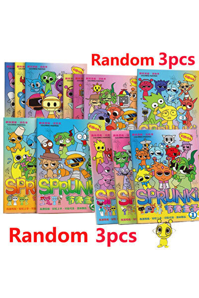 Choice1 Random 3pcs Cartoon Sprunki Coloring Books Anime Game Tracing Figures...