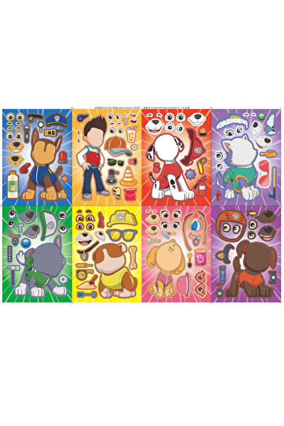 Choice ملصقات كرتونية PAW Patrol مقاس 15×21 سم، 16 ورقة، اصنع وجهًا بنفسك، مل...