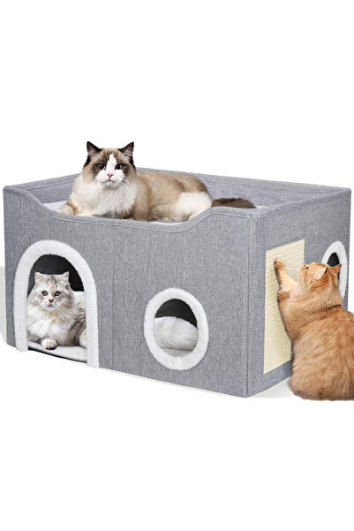 Velaris Cat House with Platform & Sisal Scratcher - Modern Grey Design, Comfo...