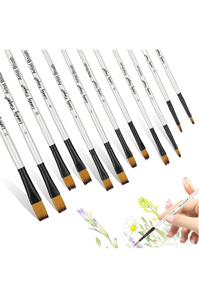 Choice WHITE Filbert Set of 12 Flat Nylon Paint Brushes Artist Professional P...