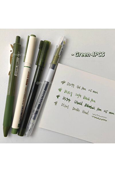 choice2 Multi-Colored Retro Green 4PCS 4PCS/Set Colored Pen Set Soft Head Pai...