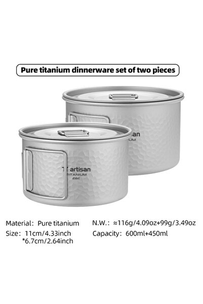 Choice5 2pcs-with lid Tiartisan Pure Titanium Hammered Texture Camping Bowl 4...