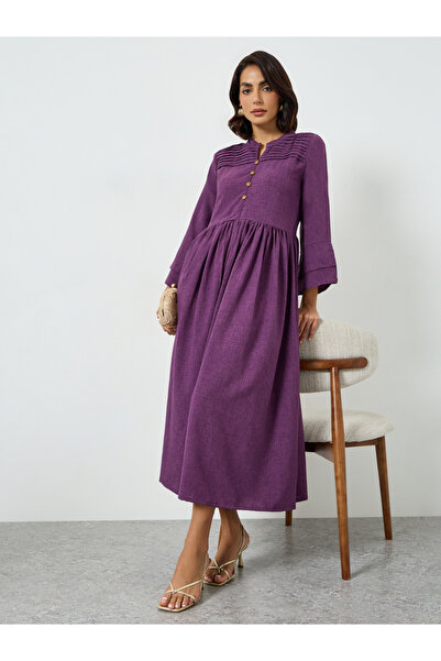 Maxim Creation By Styli Purple Pintuck Yoke A-Line Maxi Dress