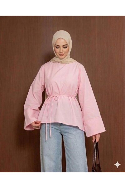 onlymoon Pink • Cotton Asymmetrical Cut Shirt • Oversized Tunic with Tie at t...