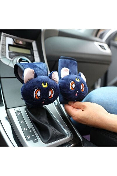 Choice5 2pcs blue Luna Cat Car Headrest Pillow Anime Safety Belt Cover Should...