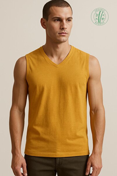 OBJE Men's Mustard Bambo V-Neck Sleeveless Undershirt