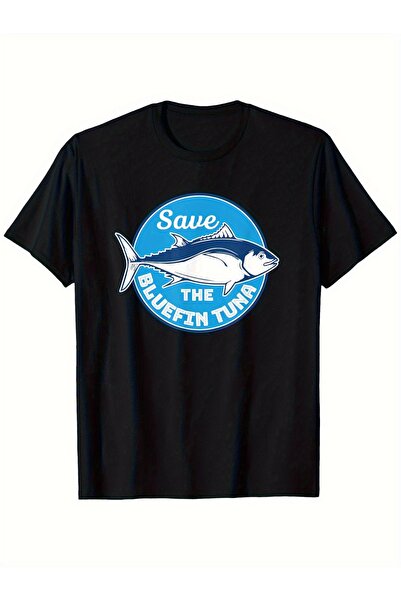 YIO YIO تي شيرت بنمط Save the Bluefin Tuna - تي شيرت كاجوال برقبة دائرية للجنسين
