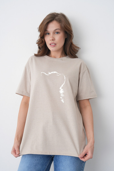 TREND EMMODA Γυναικείο μινιμαλιστικό μπλουζάκι με στάμπα με σιλουέτα γάτας, σ...