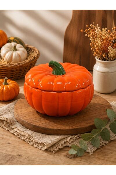 YzHome Large Size Ceramic Pumpkin Bowl with Lid Decorative Object Jar