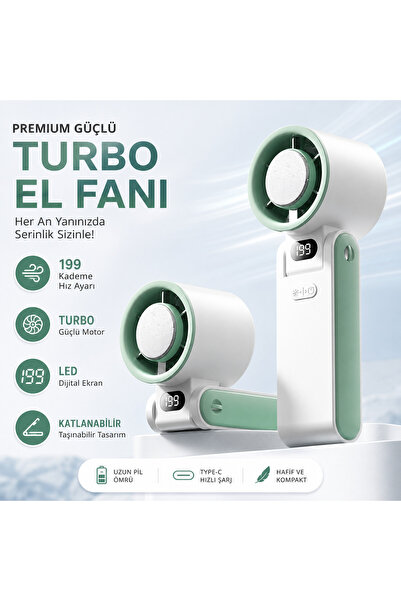 TARÇIN Y19S Taşınabilir Turbo Fan 199 Kademe Dijital Ekranlı Şarjlı El Fanı B...