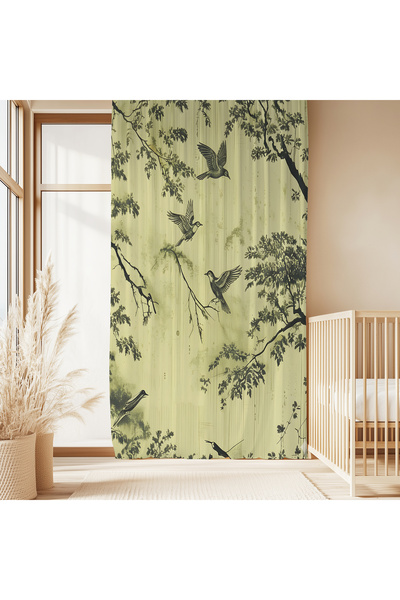 Hanna Home Yeşil Soyut Desenli Kadife Görünümlü Salon fon perde