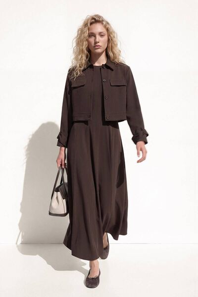 Hooopstore Modern Jacketed Bitter Brown Gilet Dress