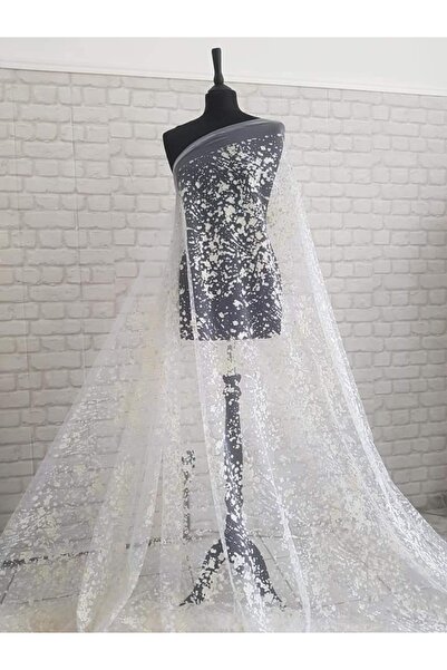 TESATURI OUTLET Tulle Alb cu Aplicații din Catifea și Glitter – Material Eleg...