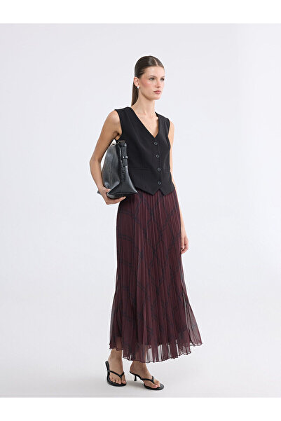 LC Waikiki Nevavm Plaid Pleated Skirt with Elastic Waist