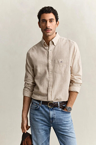 Gant Men's Beige Regular Fit Logo Shirt