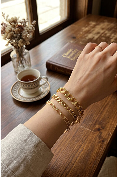 Gold Çoklu Zincir Bileklik Seti – Modern Şık Kadın Kombin Bileklik