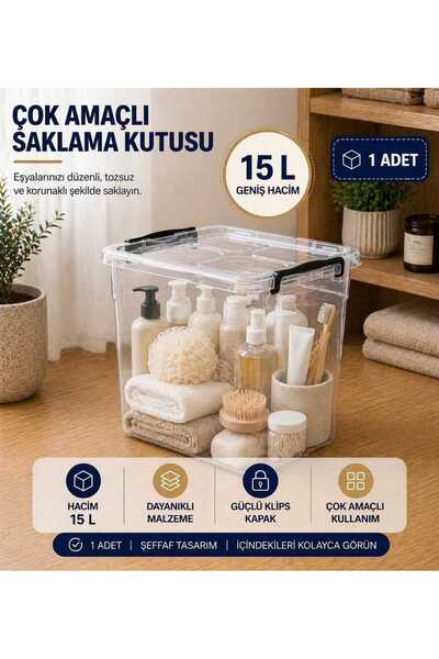 zemihra 15 litre Plastik Kilitli Kapaklı Dikey Derin Saklama Düzenleme ve Dep...